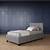 rose linen upholstered bed grey