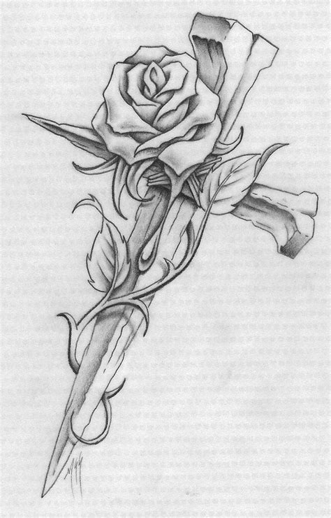 rose drawing for cross