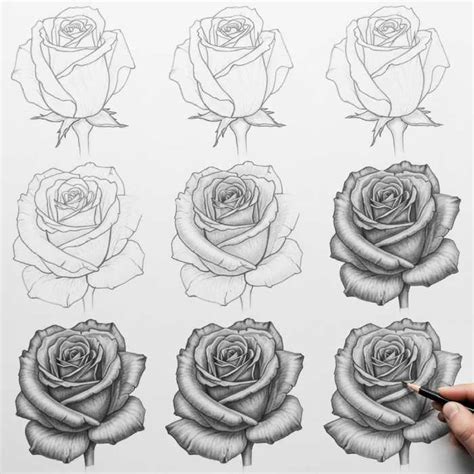 rose drawing step by step realistic