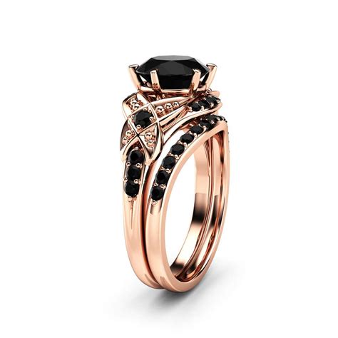 rose gold black stone engagement rings