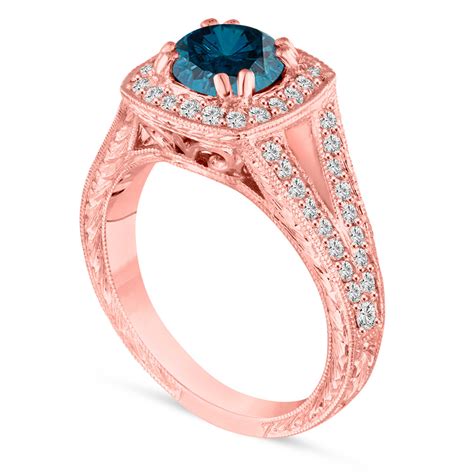 rose gold blue diamond engagement rings