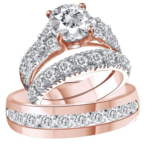 2.25 carat Diamond Trio Wedding Bridal Ring Set in 10k Rose