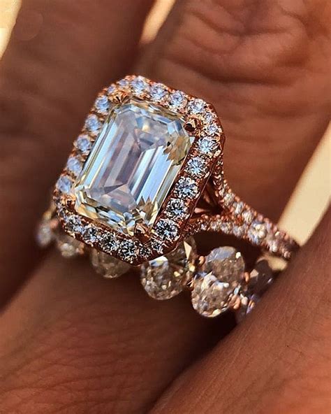 rose gold emerald cut diamond engagement rings