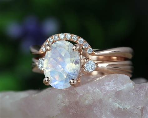 rose gold moonstone wedding ring