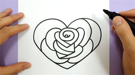 rose heart drawing easy