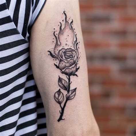 Burning rose tattoo on the right shin Neck tattoo, Fire tattoo, Flame