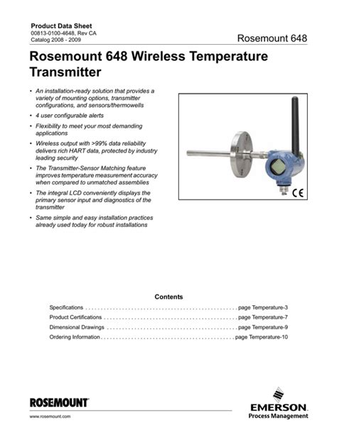 Rosemount 648 Wireless Temperature Transmitter Datasheet