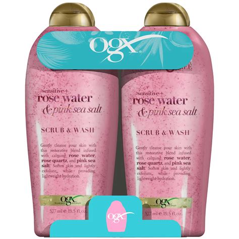 Ogx Scrub & Wash, Rose Water & Pink Sea Salt, Sensitive (577 ml