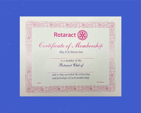 Rotaract Certificate of Membership (Set of 10) Mohan Plastic Industries