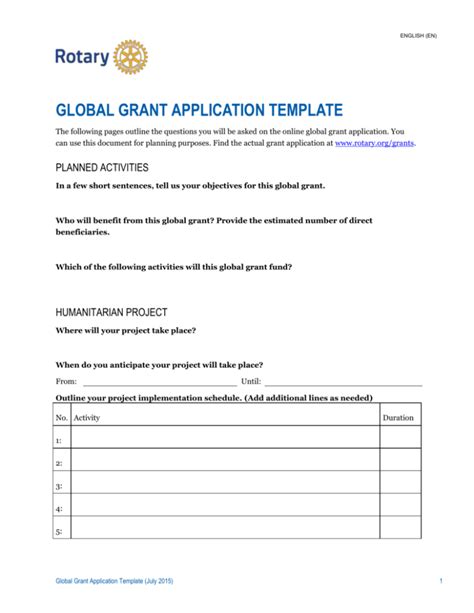 Rotary Global Grant Application Template