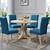round dining table with blue chairs