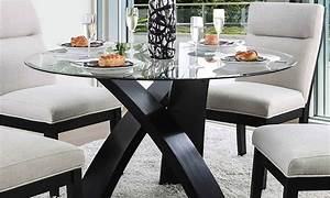 Akira Round Glass Dining Table 110Cm Smoked Glass Top Black Legs