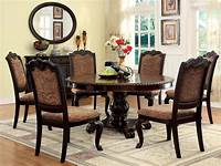 Formal 7pc Dining Set Round Table with 6 Side Chair Wood Carving