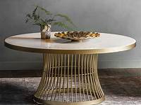 White Liverpool Marble Effect Veneer Round Dining Table with Gold