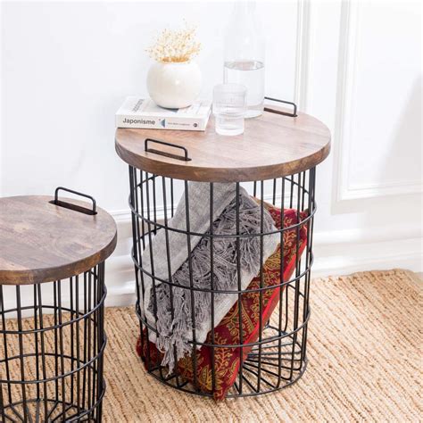 Round Basket Coffee Table With Storage