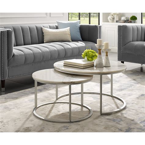 Round Coffee Table Set Silver