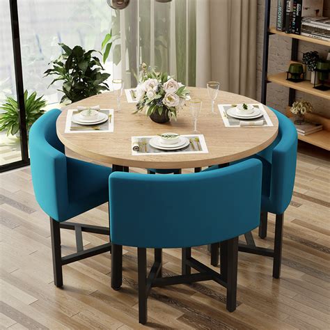 Round Dining Table Blue Chairs