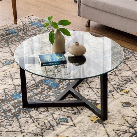 Round Glass Coffee Table Black Base