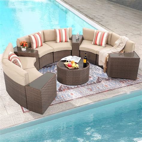 SUNCROWN Outdoor Rattan Round Retractable Canopy Daybed Patio Sofa