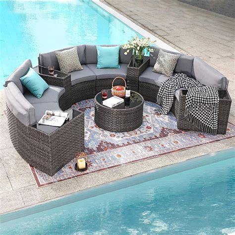 Crosley Furniture Catalina Outdoor Wicker Round Sectional Sofa Gray