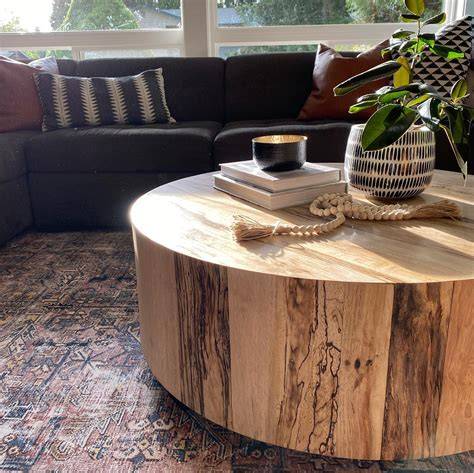 Round Raw Wood Coffee Table