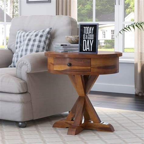 Round Solid Wood End Table