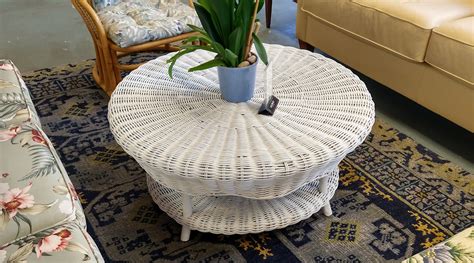 Round White Wicker Coffee Table