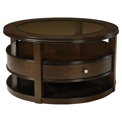 Modern Round Coffee Table with Storage LiftTop Wood & Stone Coffee