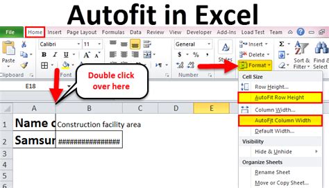 row and column in excel autofit