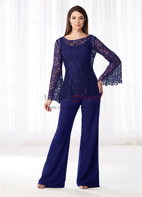 Royal blue chiffon Mother of the bride pant suits 3PC trousers set with
