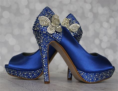 Charming Royal Blue Wedding Shoes 2018 Crystal Rhinestone 14 cm