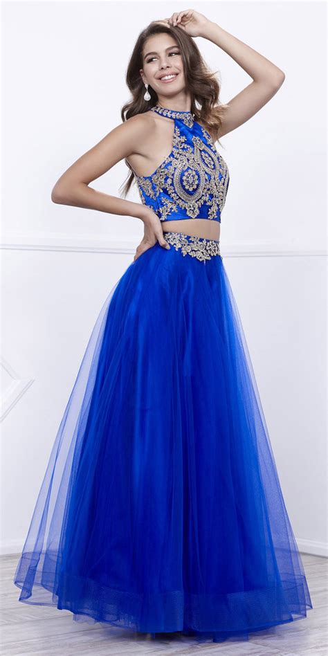 royal blue gold prom dress