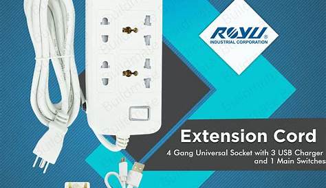 ROYU REDEC634/WHITE EXTENSION CORD W/ USB CHARGER