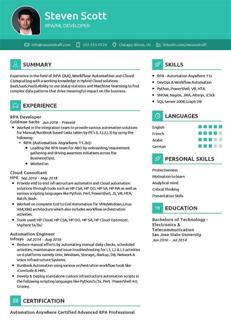 rpa developer resume objective