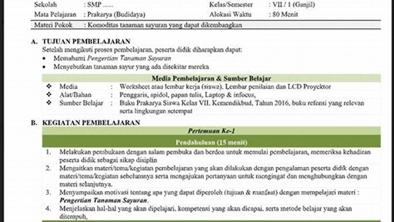 RPP 1 Lembar Prakarya Kelas 7, 8, 9 Semester 1 dan 2