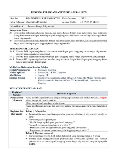 rpp matematika peminatan kelas 12