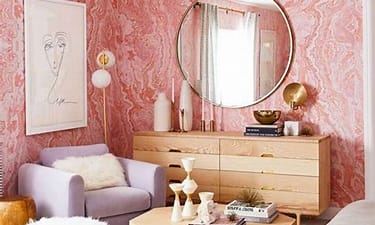 ruang tamu serba pink