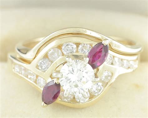 JeenMata 1.5 Carat Oval Handmade Ruby Bridal Wedding Ring Set in 18k