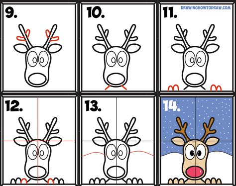 How to Draw Rudolph the Red Nosed Reindeer Looking in