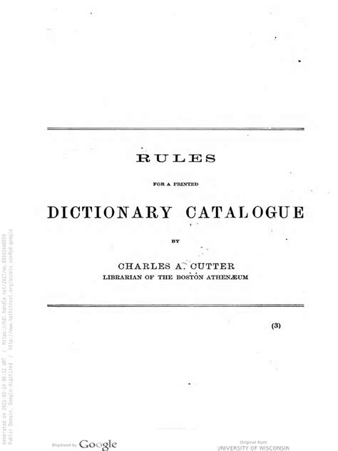 Rules For A Printed Dictionary Catalogue