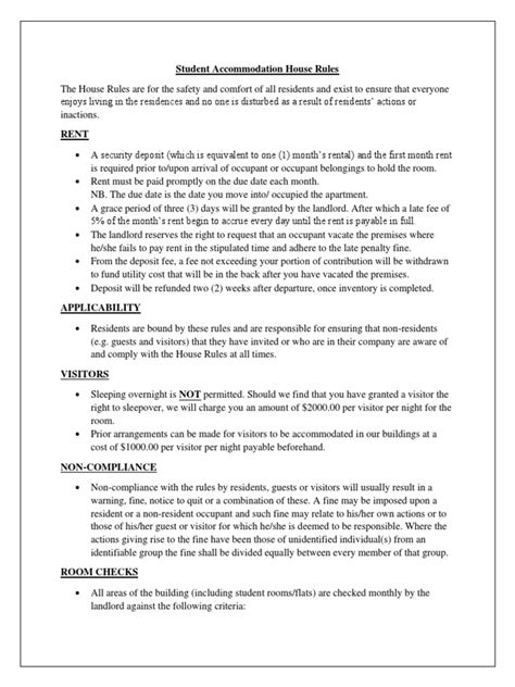 rules for student accommodation