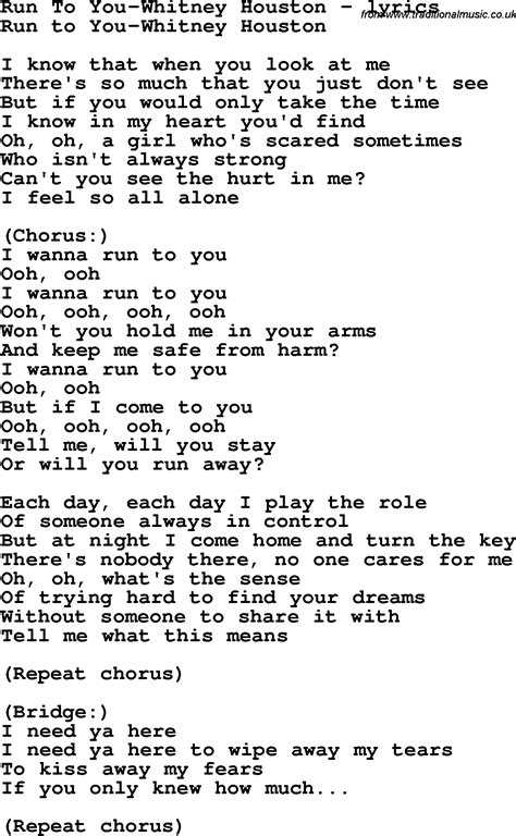 Run to you • Whitney Houston Me too lyrics, Meaningful lyrics, Love