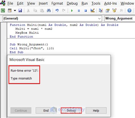 run time error 13 in excel vba