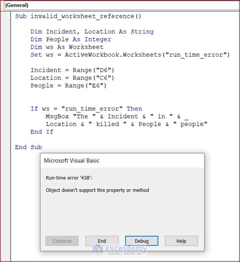 run time error 438 in vba