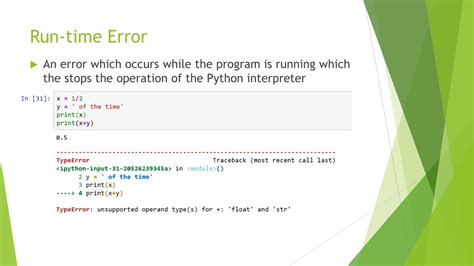 run time error in python with example
