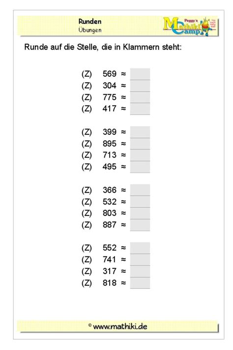 Arbeitsblatt Runden von Zahlen