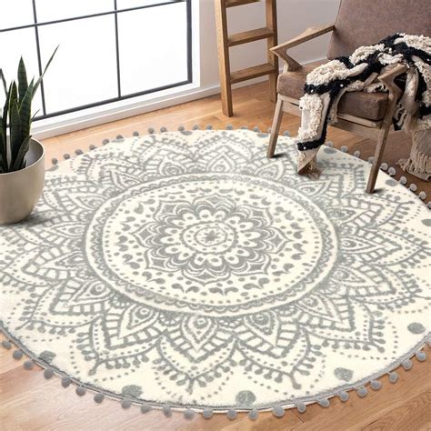 Round Bohemian Jute & Cotton Mix Multi Color Indoor Area Rug 4 Etsy