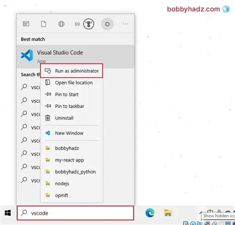 running vs code as administrator