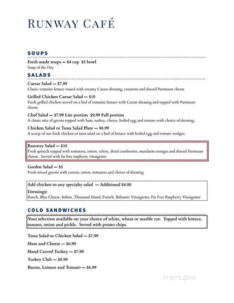 runway cafe sebring menu