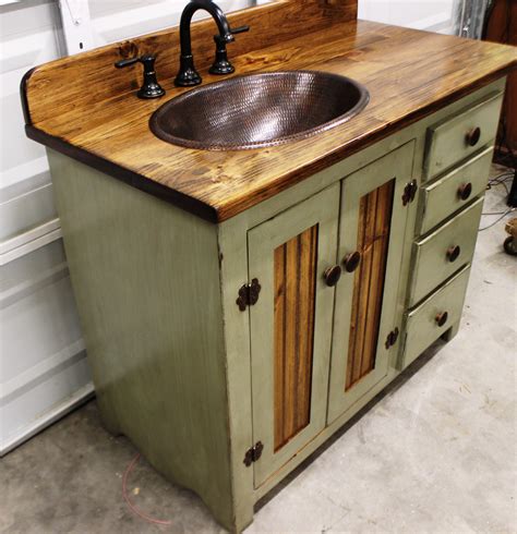 Rustic Farmhouse Vanity Copper Sink 42 Sage Green Bathroom